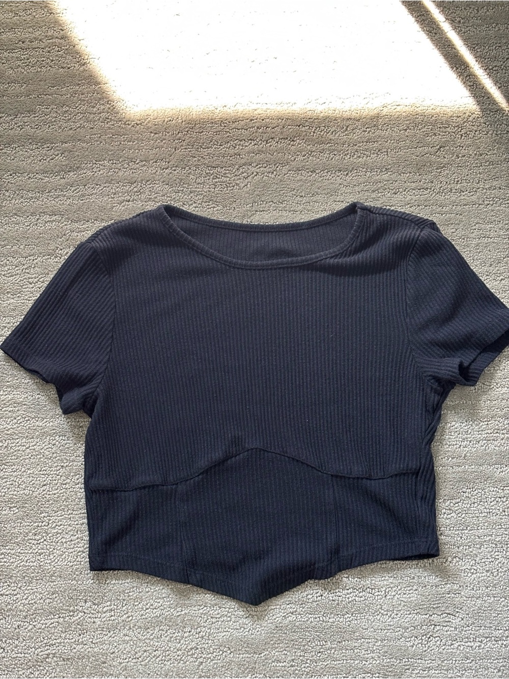 Black Ribbed Cropped Tee